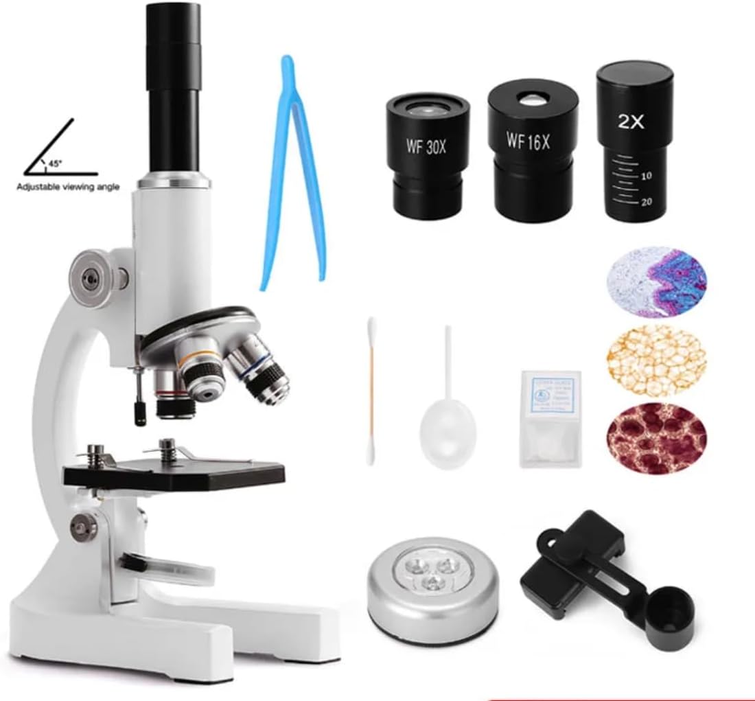 64X-2400X Monocular Optical Microscope Elementary School Children Science Experimental Biology Microscope Digital Microscope Metal Body