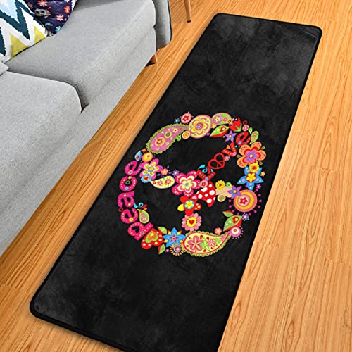 SUABO Doormats, Hippie Peace Sign Non-Slip Kitchen Floor Mat Bath Rug Runner Floor Rugs for Home Decor, 24x72 Inches