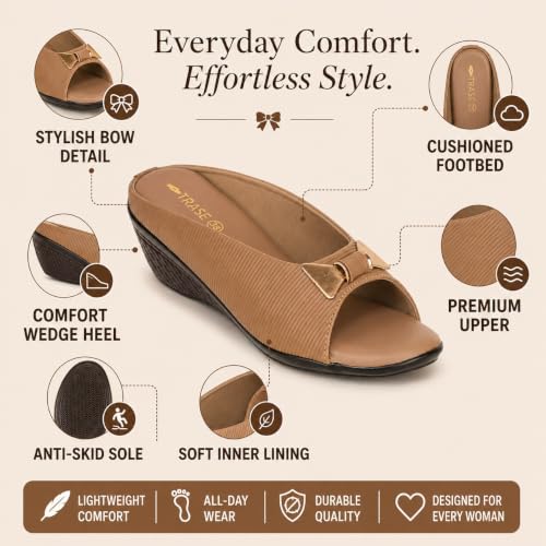 Image of TRASE Women's Fashion Sandals | Faux Leather Comfortable and Stylish Wedges | For Casual Wear & Formal Wear Occasions | For Women & Girls