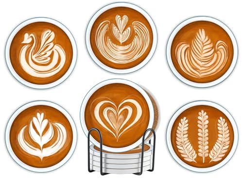 Onebttl Coffee Gifts Coaster, Home Decor for Men Women, Moving, Housewarming, Set of 6, Ceramic, Absorbent with Cork Base