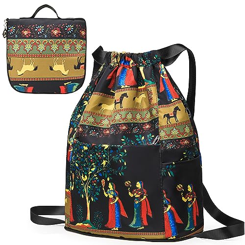 Drawstring Foldable Large Capacity Dry-Wet Separation Travel Sports Backpack, Exotic Drawstring Gym Sack Backpack Bag (Tree)