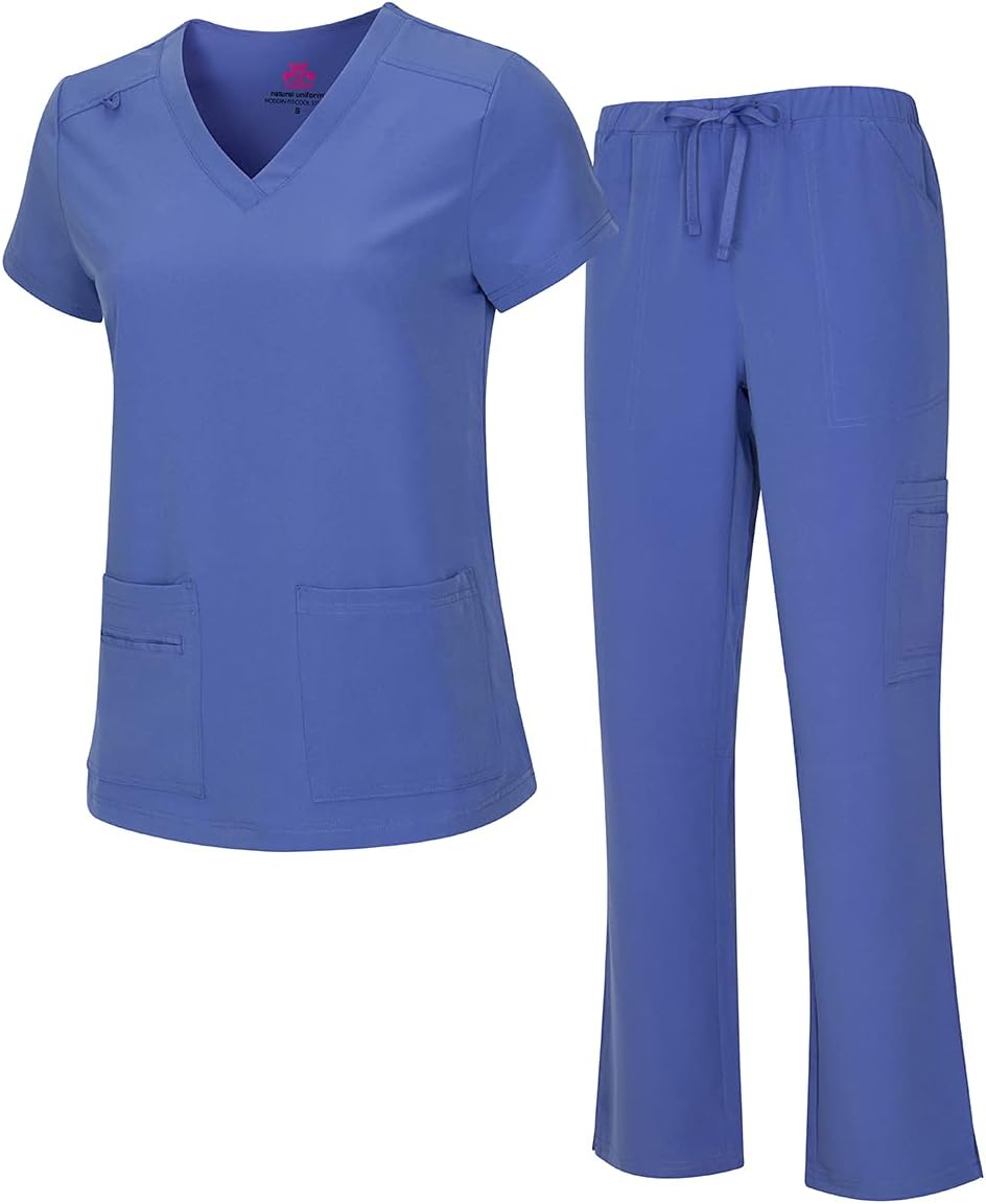 Natural Uniforms Women's Cool Stretch V-Neck Top and Cargo Pant Set
