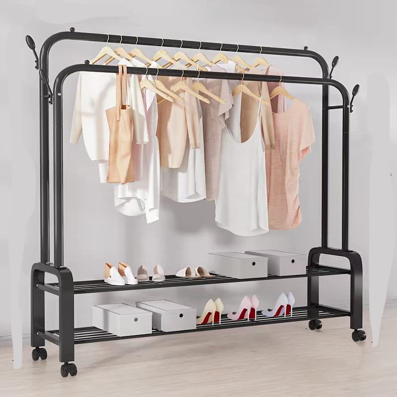 Buy JOMILA 120cm Clothing Rack with Wheels Double Rails Clothes Rack