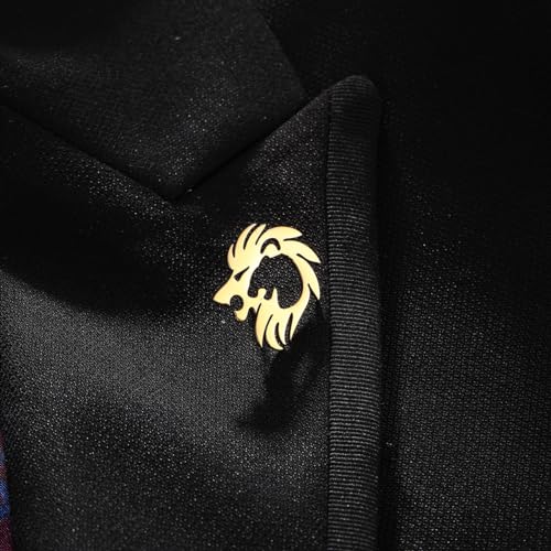 Image of Stainless Steel Animal Creative Crown Lion Brooches for Women and Men