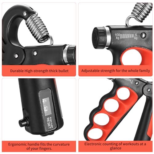Grip Strengthener,5-100 Kg Adjustable Hand Gripper Strengthener, Forearm Strengthener Workout Kit, Finger Strengthener for Finger Forearm Exerciser Hand Grippers Training - Image 6