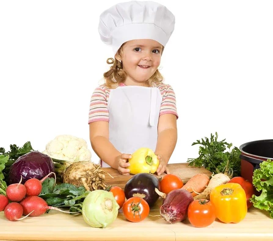MAKSTILE Kids Apron with Chef Cap |Adjustable Neck Strap |Ideal for Cooking, Baking, Painting & School Activities | Cotton Children Apron for Boys & Girls | 3 to 6 years | Size-52 x 47 cms (White) - Image 9 thumbnail