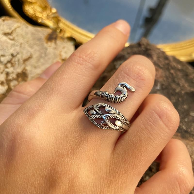 Emsione Vintage Antique Ring Gothic Punk Cute Bird Adjustable Open Ring Biker Cocktail Party Ring for Men Women