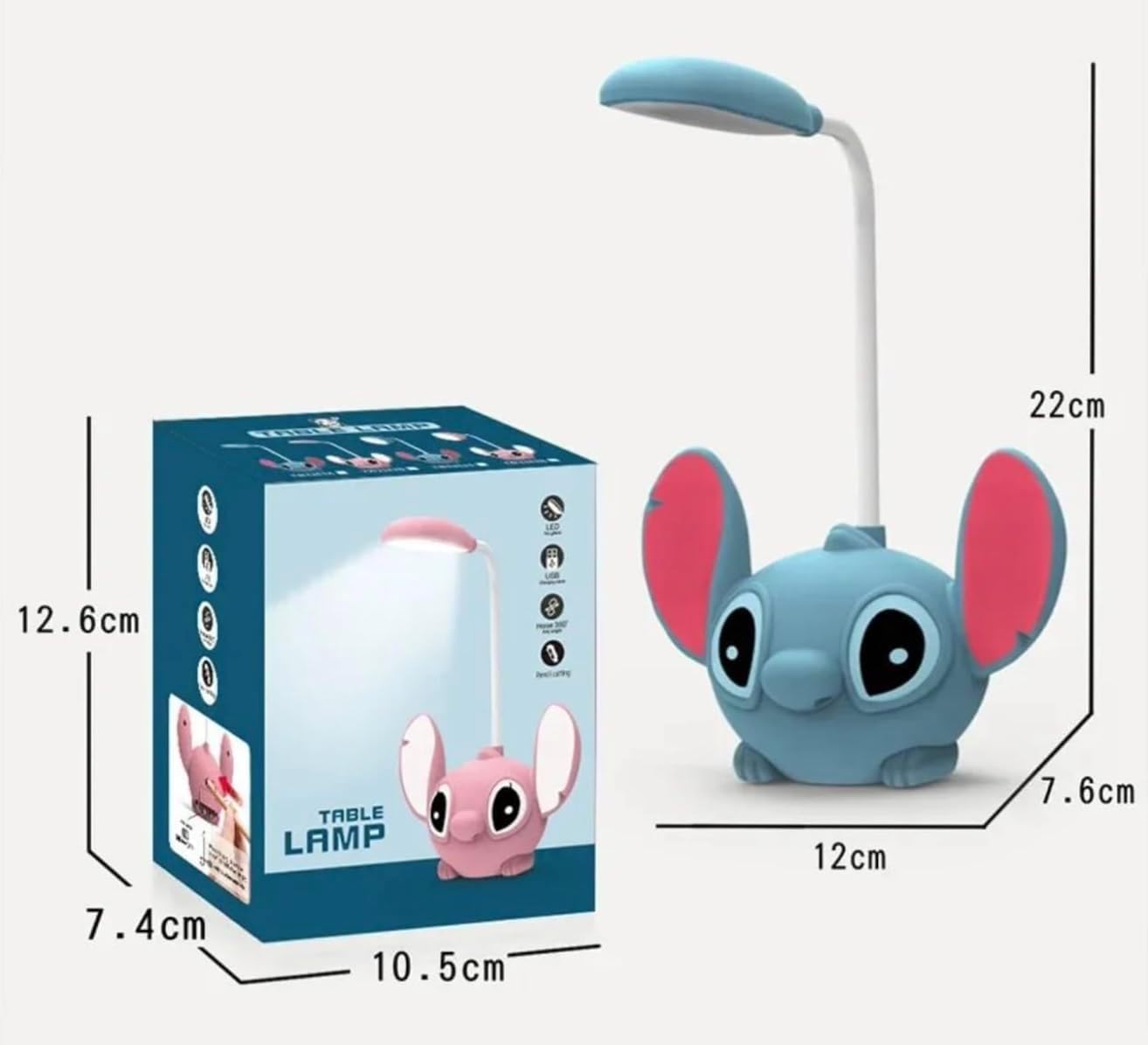 S&M Fashion S&M Adorable Cute Stitch Table Lamp Perfect for Night Light and for Book Reading and Pencil Cutting 360 Rotating 2 in 1 Rechargeable Lamp - Image 2