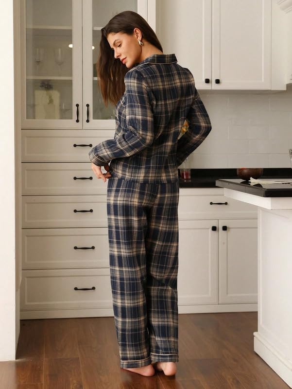 Image of Night Suit for Women with Full Sleeve Button-Down Top with Pant Dress for Woman,Night Dress for Woman, Two-Piece Loungewear Set
