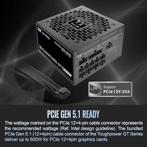 Image of Thermaltake Toughpower GT 1200W; ATX 3.1; x2 Native PCIe 5.1 12V-2x6; Full Modular; Flat Cables; Color Matched Connectors; Japanese Main Capacitors; 80 Plus Gold; 140mm; Black; PS-TPT-1200FNFAGU-3