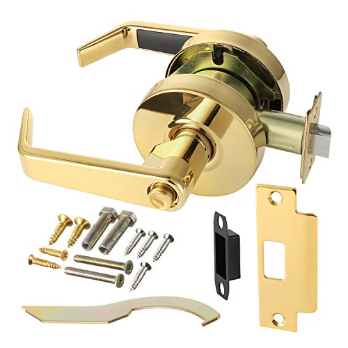 Door Handle Cylindrical Lock Privacy Function Bathroom Lock Polished Brass (Us3) Finish Lh5322L Non-Handed Ul Certified Ansi/Bhma Grade 2 Commercial Door Lock For Heavy Duty Use #TOP1