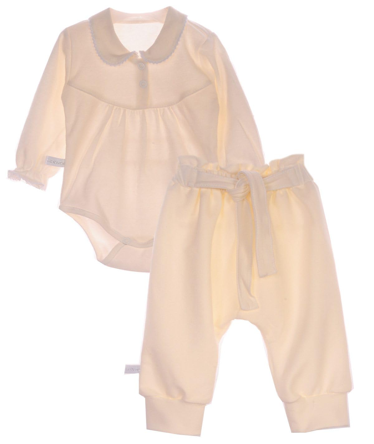 Baby Anzug 2-teilig Set Langarmbody und Hose festlich Creme Mädchen Babykleidung elegant bequem weich Babyset Geburt Geschenk Taufe Babymode Neugeborene Erstlingskleidung