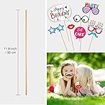 29 Pieces Birthday Photo Booth Props Kit Colorful Funny Kids Birthday Theme Table Centerpiece Craft Cutouts with Glue Point Dots and Wooden Dowel Sticks for Party Celebration Decorations - Image 4