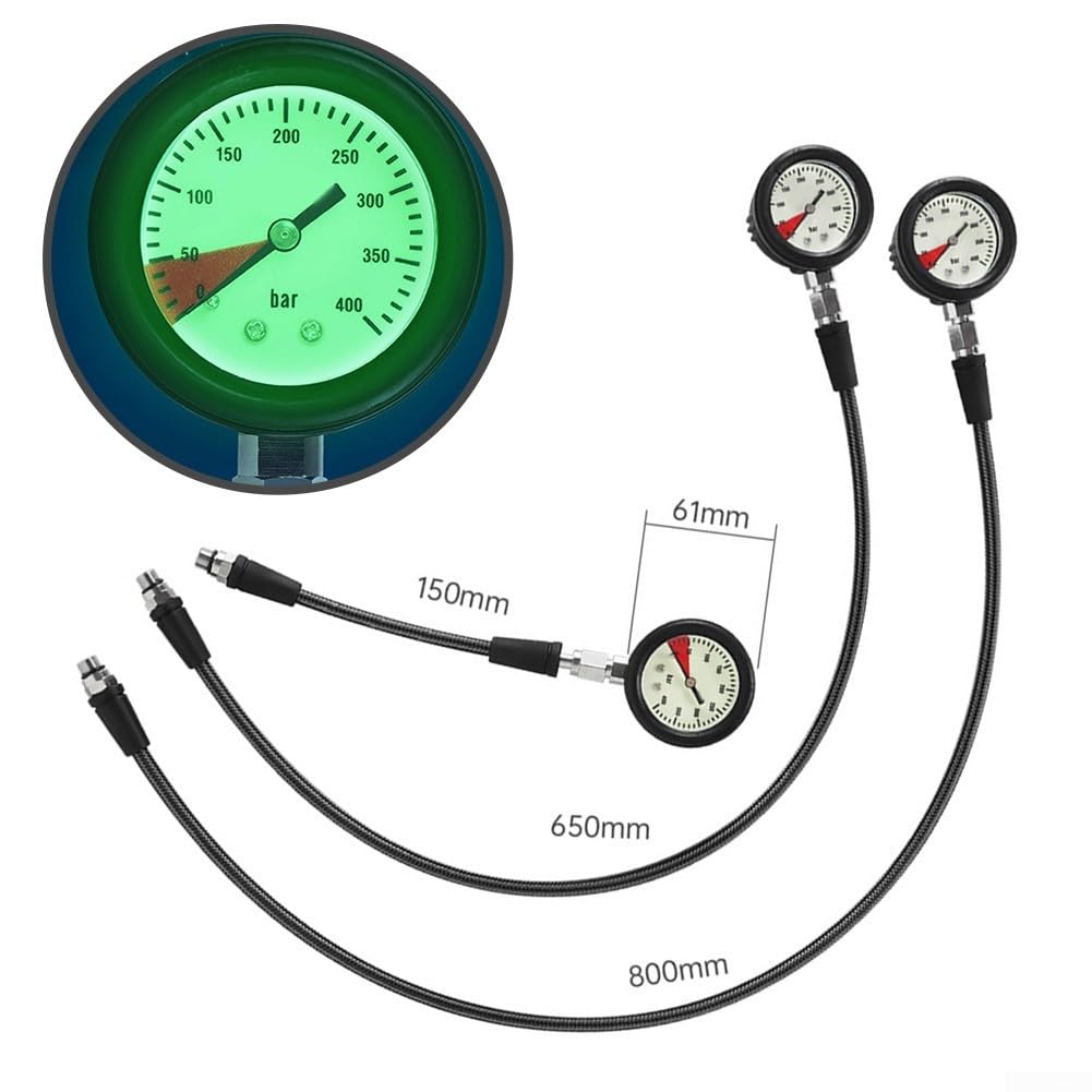 Manometro per immersioni subacquee con tubo in fibra di carbonio 7/16 20UNF per prestazioni subacquee migliorate (80 cm)