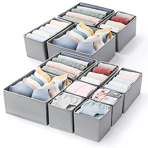 Image of MONINXS Clothes Drawer Organizers, 12 Pack Closet Dresser Drawer Organizers, Baby Clothes Organizer, for Underwear Bras Clothes Storage (Grey)