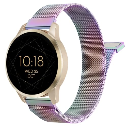 Image of 18mm Metal Watch Band Compatible with Venu 4 41mm /3S /2S; Forerunner 265S /255S; Vivoactive 4S /Vivomove 3S, Mesh Stainless Steel Replacement Strap Clasp Wristband, Rainbow