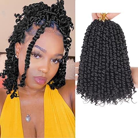 Leeven 8 Packs 10 Inch Passion Twist Hair for Women Natural Black Bomb Pre Twisted Water Wave Crochet Braids Hair Pre Looped Curly Bohemian Synthetic Braiding Hair Extensions 12 Strands/Pack #1B Cover