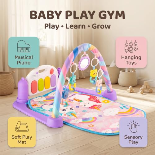 Image of StarAndDaisy Baby Play Gym with Musical Piano, Hanging Toys & Soft Play Mat, Infant Activity Gym for Tummy Time, Sensory Play & Early Learning, Baby Gym for 0-24 Months
