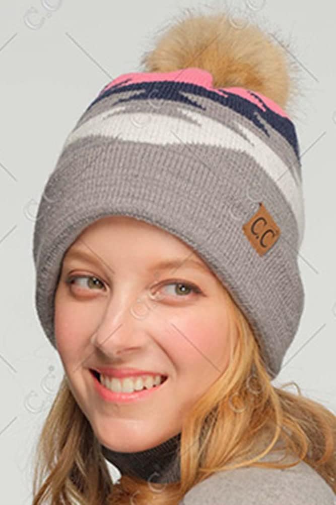 ScarvesMe Women's Winter Soft Knit Aztec Pattern Beanie with Faux Fur Pom