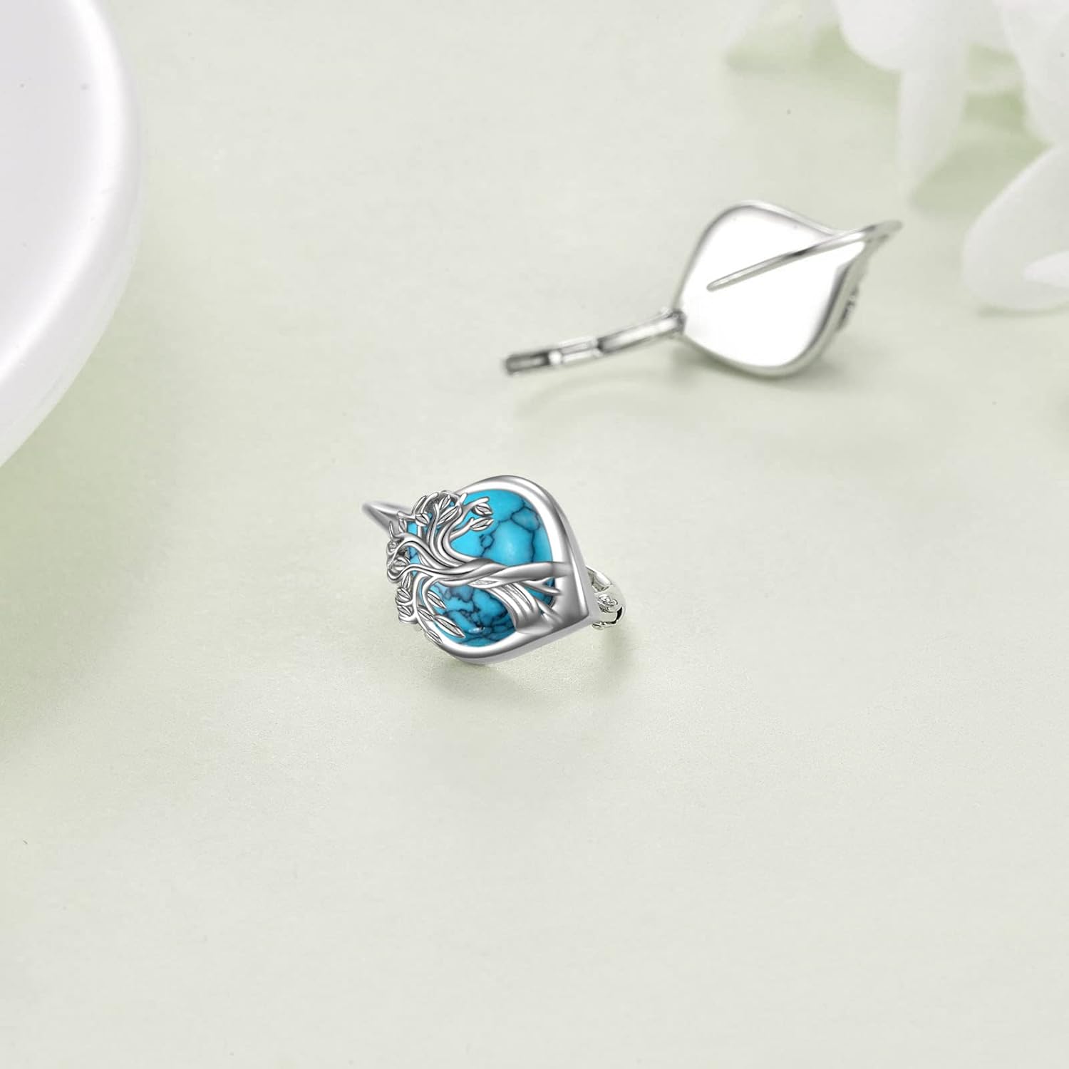 WINNICACA Leverback Earrings for Wonen 925 Sterling Silver Tree of Life Earrings Dangle Drop Turquoise Moonstone Moss Agate Heart Jewelry Gifts for Women Anniversary Birthday Christmas - Image 3
