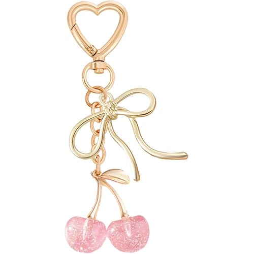 Cute Cherry Keychain Bag Charm Elegant Bow Keychain for Women Friends Family Birthday Christmas Inspirational Gift