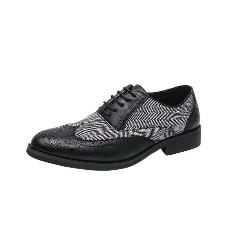 Men's Oxford Shoes | Lace-Up, Pointed Toe, Wingtip Design | Two-Tone Leather, Anti-Slip Block Heel, Ideal for Business and Formal Events Mens Dress Shoes