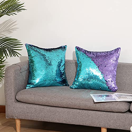 Squarepie Reversible Sequin Pillow Covers Set Of 2, Mermaid Decorative Pillowcases, Magic Color Changing Flip Sequin Throw Cushion Cases thumb #6