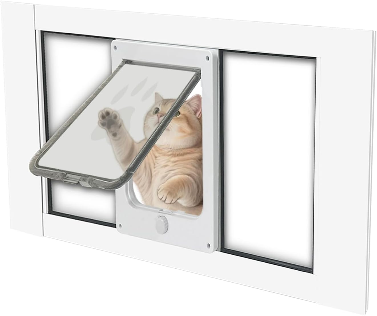 Pet Door for Windows Width Adjustable 24.41" to 28.35" 10 Minute Easy Installation Magnetic Suction Design Cat Door for Window Use S