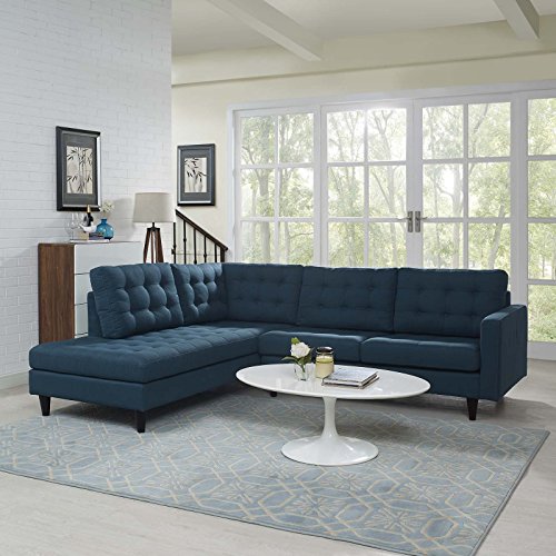 Modway EEI-2798-AZU Empress Mid-Century Modern Upholstered Fabric Left-Facing Sectional Sofa in Azure