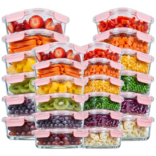 Image of Konokyo Square Glass Food Storage Containers with Lids, 24 Pack Airtight Leakproof Meal Prep Containers, BPA-Free, Microwave Oven Freezer & Dishwasher Safe, Assorted Sizes