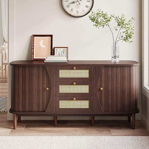 Merax Rattan Sideboard Kommode mit 3 Rattan Schubladen und 2...
