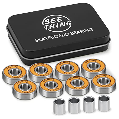 Seething Ceramic Skateboard Bearings Pack Of 8, Premium 608 Longboard Bearings With Chrome Steel, Ceramic Balls Set Fits Skateboards Inline & Roller Skates #TOP25