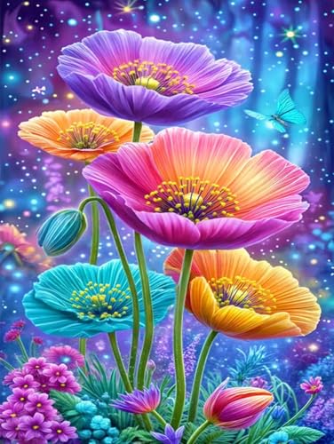 Image of MYBISYMQQ Dreamy Starry Sky Floral Cross Stitch Kits for Adults Beginners - 11CT Stamped Flower Embroidery Kit, DIY Pre-Printed Needlepoint Patterns for Home Wall Art Decor, 15.7x11.8 Inches