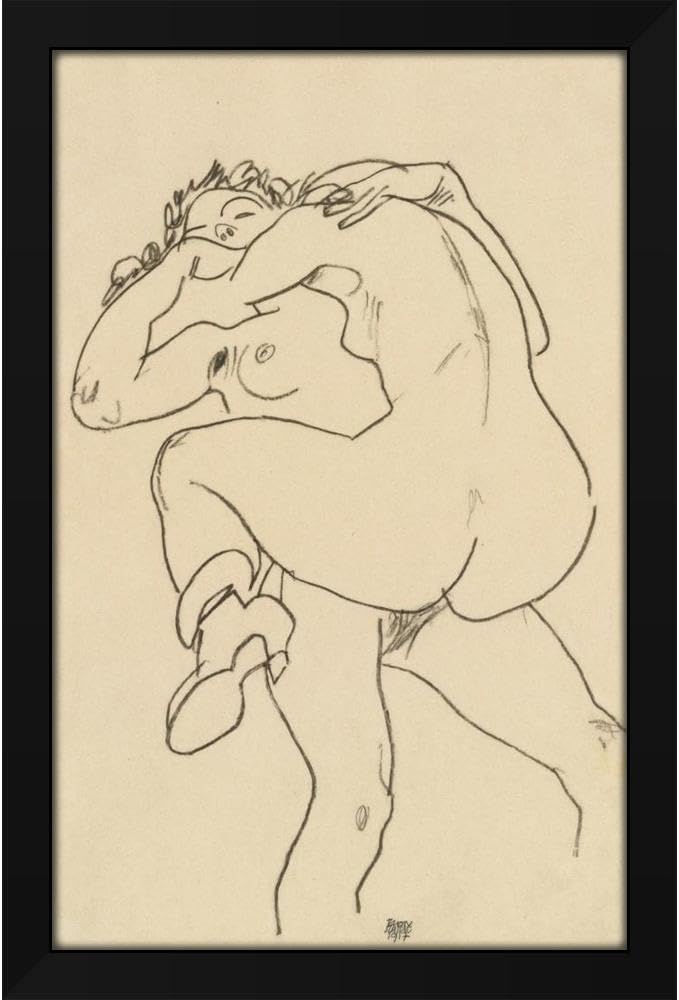 Egon Schiele 17x24 Black Modern Framed Art Print Titled: Two Friends (1917)