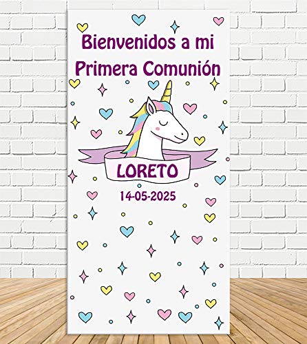 Tu Fiesta Mola Mazo Cartel de comunión de niña Unicornio 140x70cm|Divertido y económico|Detalle de comunión|Decorado comunión| Personalizable 