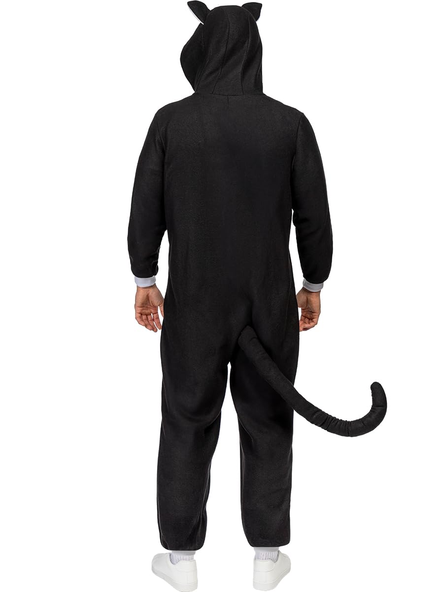 Disfraz De Gato Onesie Para Adulto – Mono Con Capucha, Talla L-XL, Color Negro, 100% Poliéster, Perfecto Para Carnaval, Halloween Y Fiestas De Disfraces