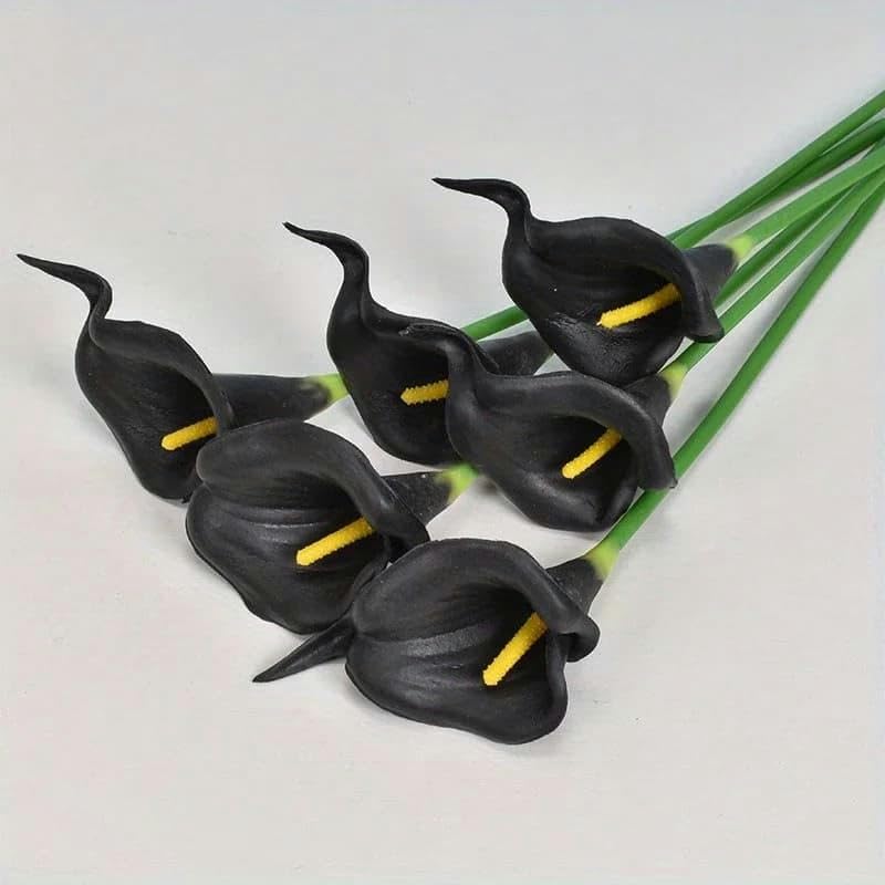 3/5/10 Piezas de Flores Artificiales Lirio Cala Blancas Tacto Real, Seda for el hogar, la Cocina, Boda, Despedida Soltera, decoración Falsas(Black,10Pcs)