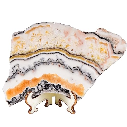 AMOYSTONE Large Healing Crystal Plate Decorative Calcite Stone Slices Quartz Pieces with Stand Office Home Decor Reiki Healing Gifts 0.8-1.1 Pound