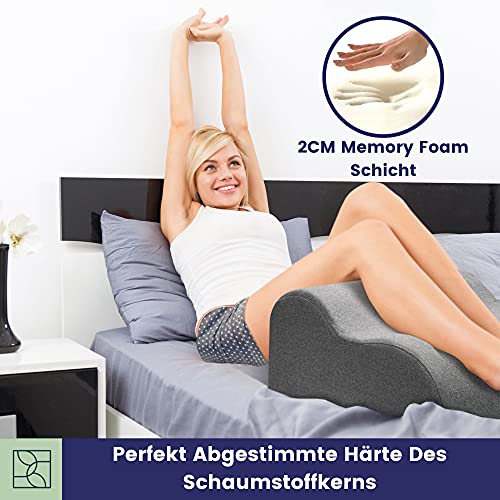Bequemes Venenkissen für die Beine - Stabiles Beinkissen aus Festem Schaumstoff mit, Weichem Oeko-TEX Bezug - Perfekt als Ergonomisches Keilkissen, Großes Fußkissen und Beinauflage - DYNMC YOU - Grau - Image 5