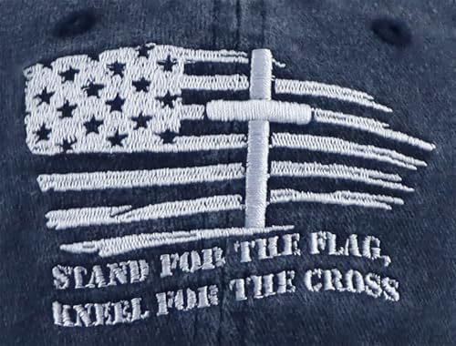 Image of Christian Jesus Cross Hats for Men, Stand for The Flag Kneel for The Cross Baseball Cap