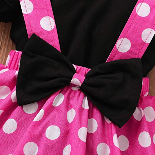 Baby Girls Skirts Set Ruffle Cloth +Polka Dot Overall Dress Bow Polka Dot Skirt Set (Pink Short, 4-5 T) #TOP3