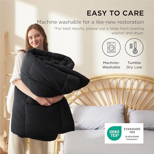 Image of Bedsure Comforter Duvet Insert - Quilted Comforters Full Size, All Season Duvet, GentleSoft Down Alternative Bedding, with 8 Tabs, Gifts for Women /Men, Black, Full 86 x 82 Inches
