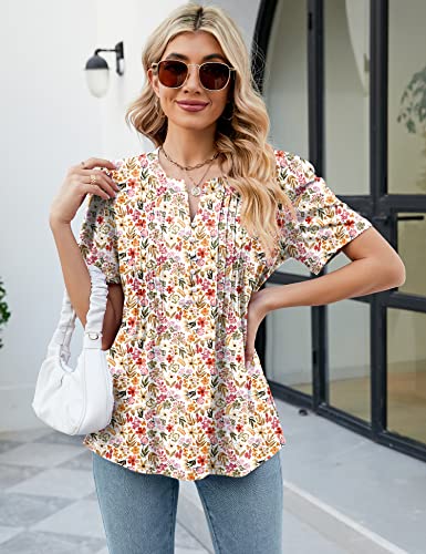 Luyaa Women's Floral Print Puff Sleeve Loose Fit Casual Blouse Tops Puff Sleeve Work Shirt Tunic Top Office Wear #TOP5
