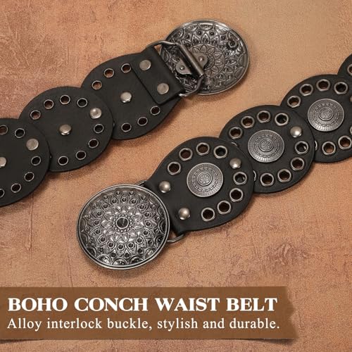 WHIPPY Western Belts for Women Vintage Disc Waist Belts Concho Leather Belts Boho Waist Belt for Dress Jeans3