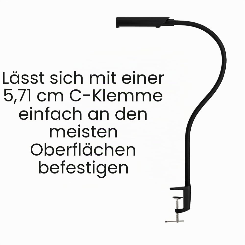 Reliable UberLight Flex 3200TL Arbeitslicht,LED tragbare Schreibtischlampe mit Klemme, USB-Anschluss, 26.5 Zoll flexibler Schwanenhals, 9 Lichteinstellungen, bis zu 60.000 Stunden Nutzung (schwarz)