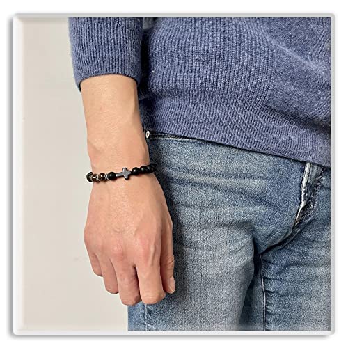 Image of Xusamss Fashion 8MM Matte Agate Beads Bracelet Cross Elastic Bracelet,7 1 /2 Wrist