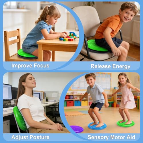 Image of Wobble Cushion, Fimeetoy 360Spinning Wiggle Seat, ADHD Sensory Chair,Flexible Seating in Classroom & Home,ADHD Tools for Kids,2-in-1 Detachable Balance Pad,Fidget for Focus-Green