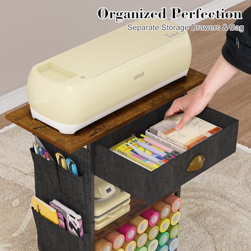 Image of Craft Organizers and Storage Cart: Craft Room Cart for Organizing Cutting Accessories and Machine, Vinyl Roll Storage and Organization Holder, Heat Press Stand Table with Wheels