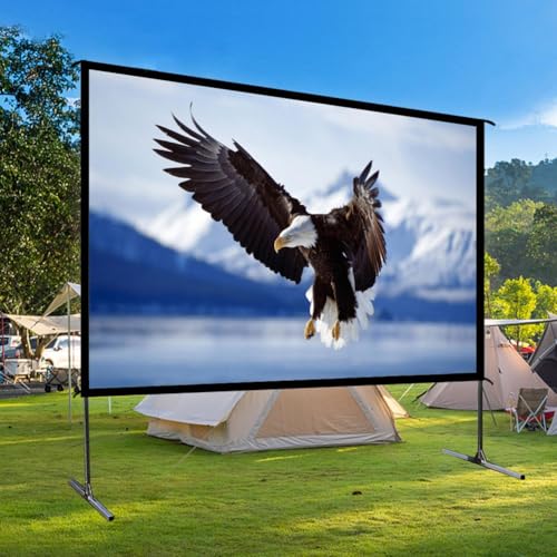 Pantalla de proyección portátil 84 pulgadas con soporte, plegable, sin arrugas, formato 16:9 HD 4K para películas al aire libre miniatura 3