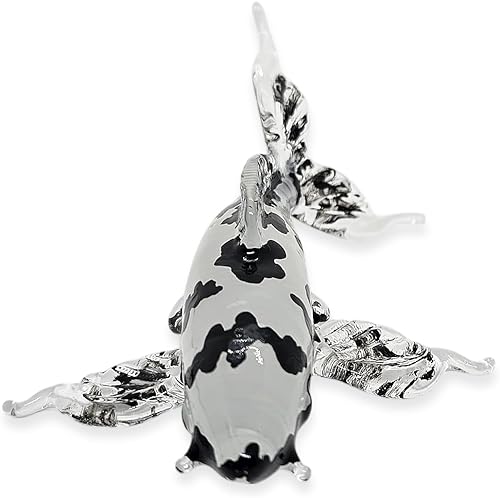 Miniatura 8 de WitnyStore Pequeña figura de pez de carpa Koi de 5 pulgadas, color negro transparente Miniatura soplada a mano de cristal pintado a mano animal